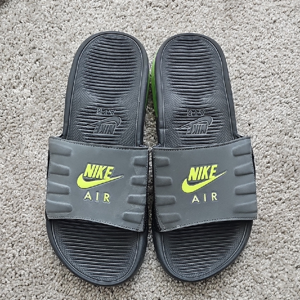 Nike Air Gray and Neon Yellow Slides